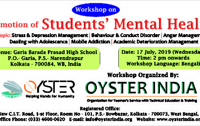 Workshop on Promotion of Students’ Mental Health at a Kolkata Higher Secondary School organized by Oyster India (Workshop conducted by Dr. Jakir Hossain Laskar)